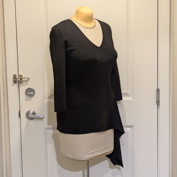 EUC Zara Knit L Asymmetrical Black V Neck Viscose Sweater - Picture 2 of 7